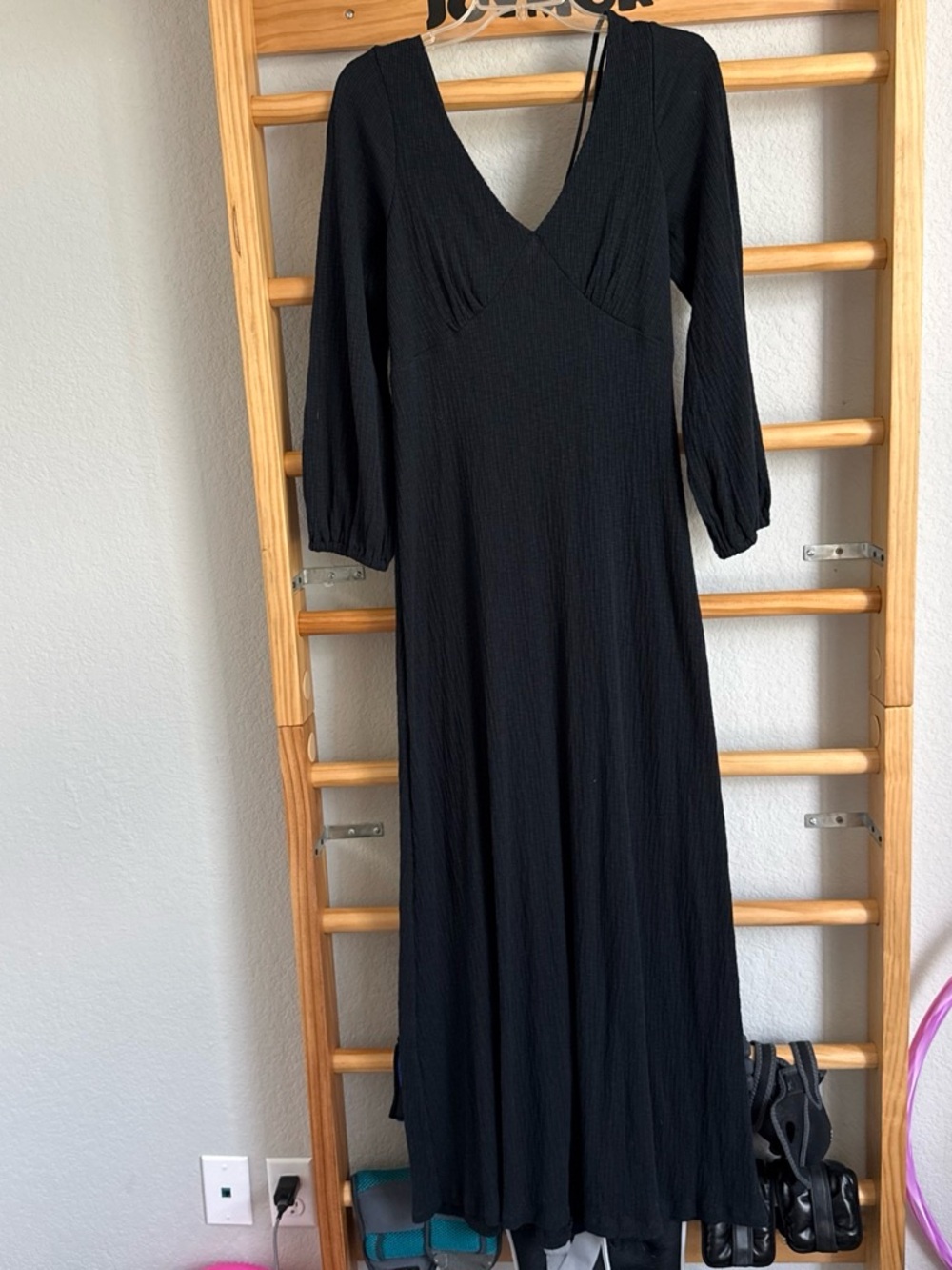 Free People Black V-Neck Long Sleeve Maxi Dress